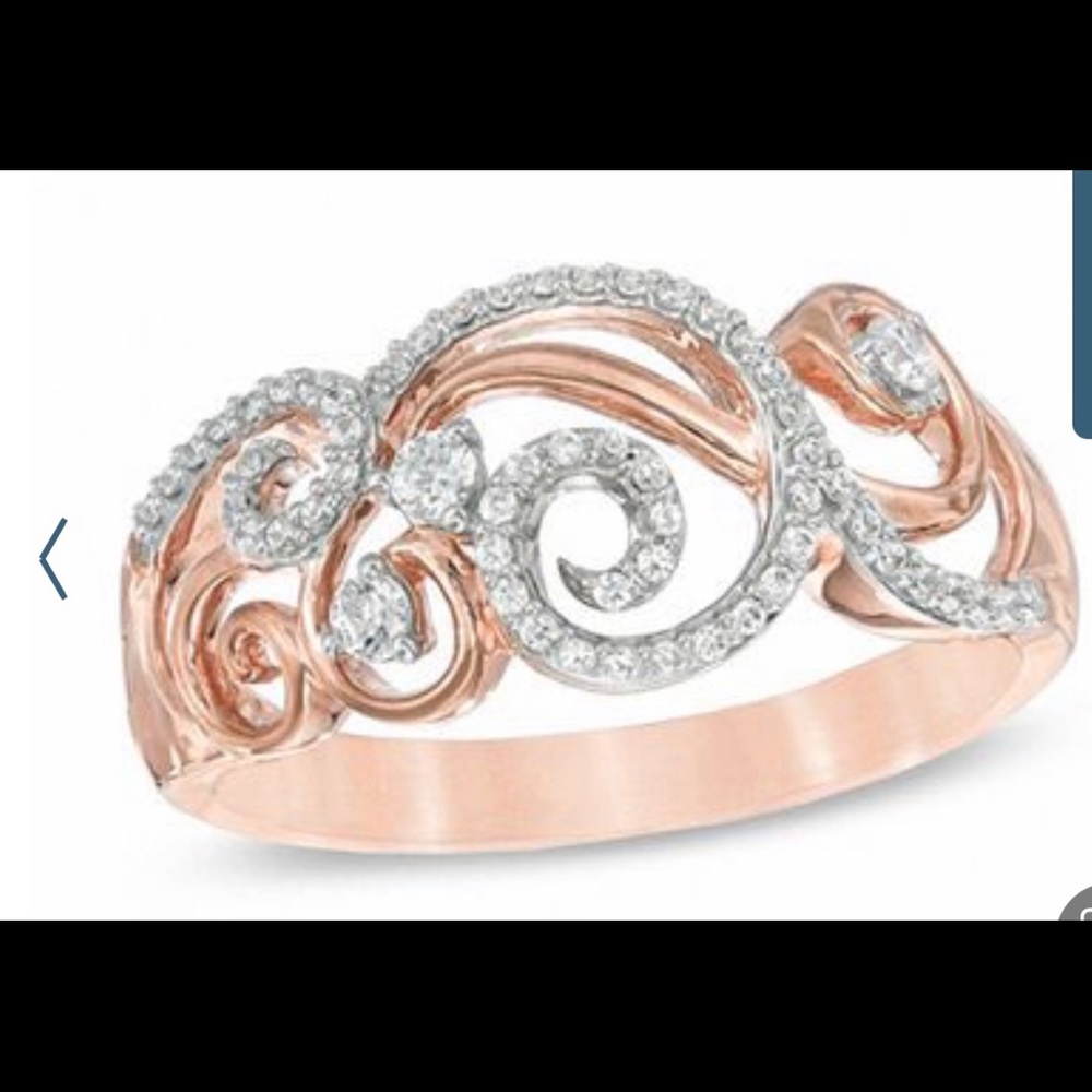 New in box 10kt Rose Gold 1/4ct Diamond Scroll Ring from Zales!